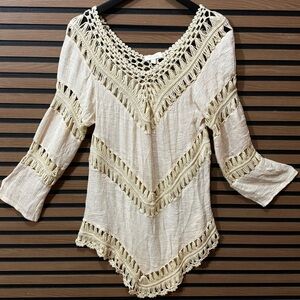 Velzera Cream Crochet Women's Blouse